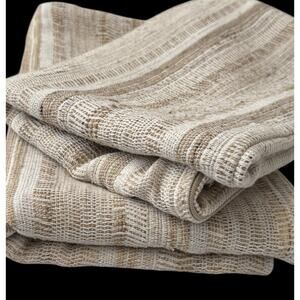 Crate & Barrel Vittoria Striped Woven Pillow Covers 2 Lumbar 24x16" Tan Textured